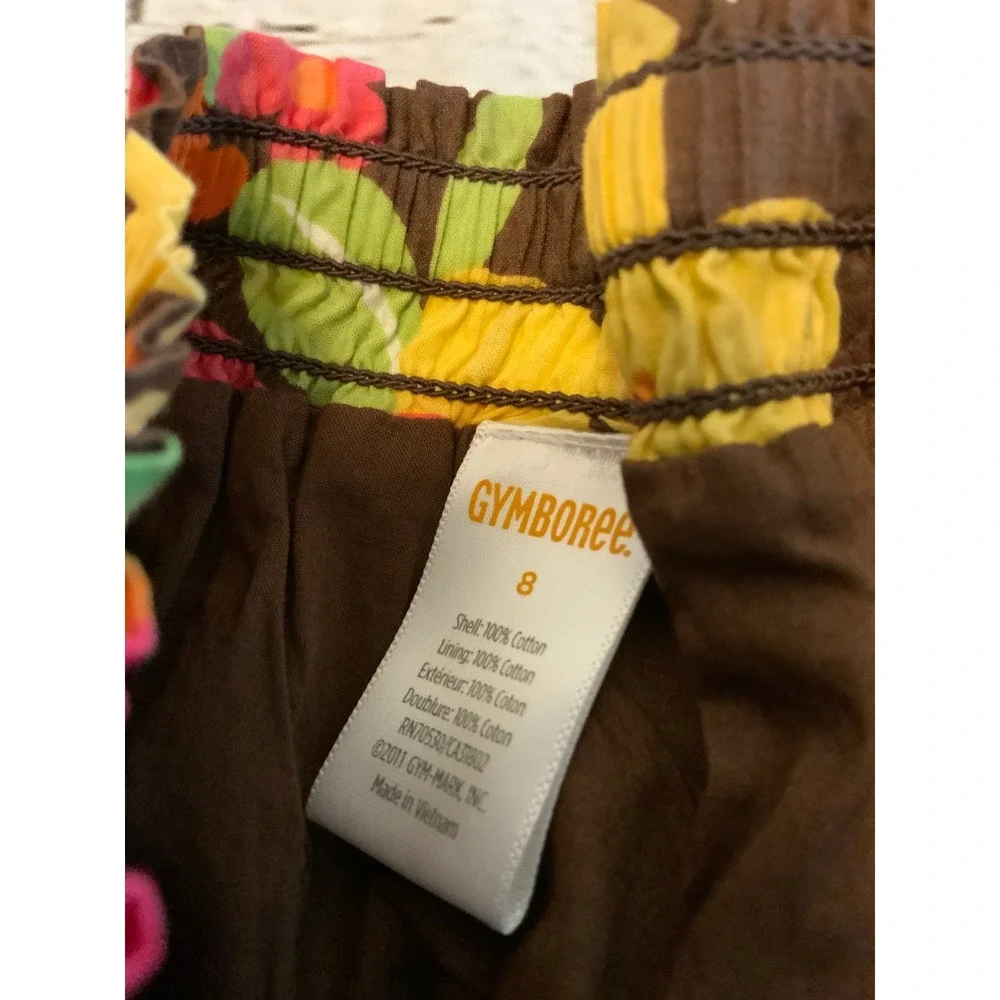Gymboree Girls Size 8 Aloha Sunshine Brown Floral Tiered Cotton Skirt Hibiscus